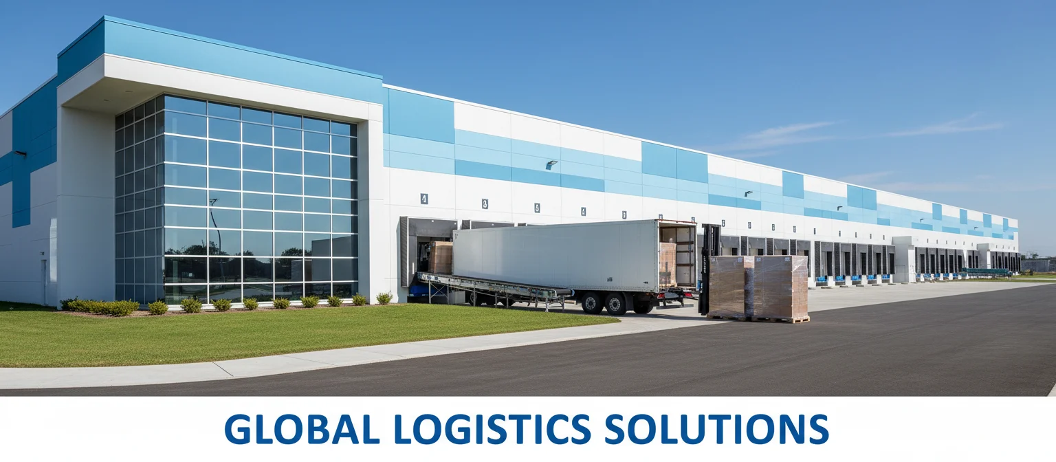 Logistikzentrum mit LKW an der Verladerampe