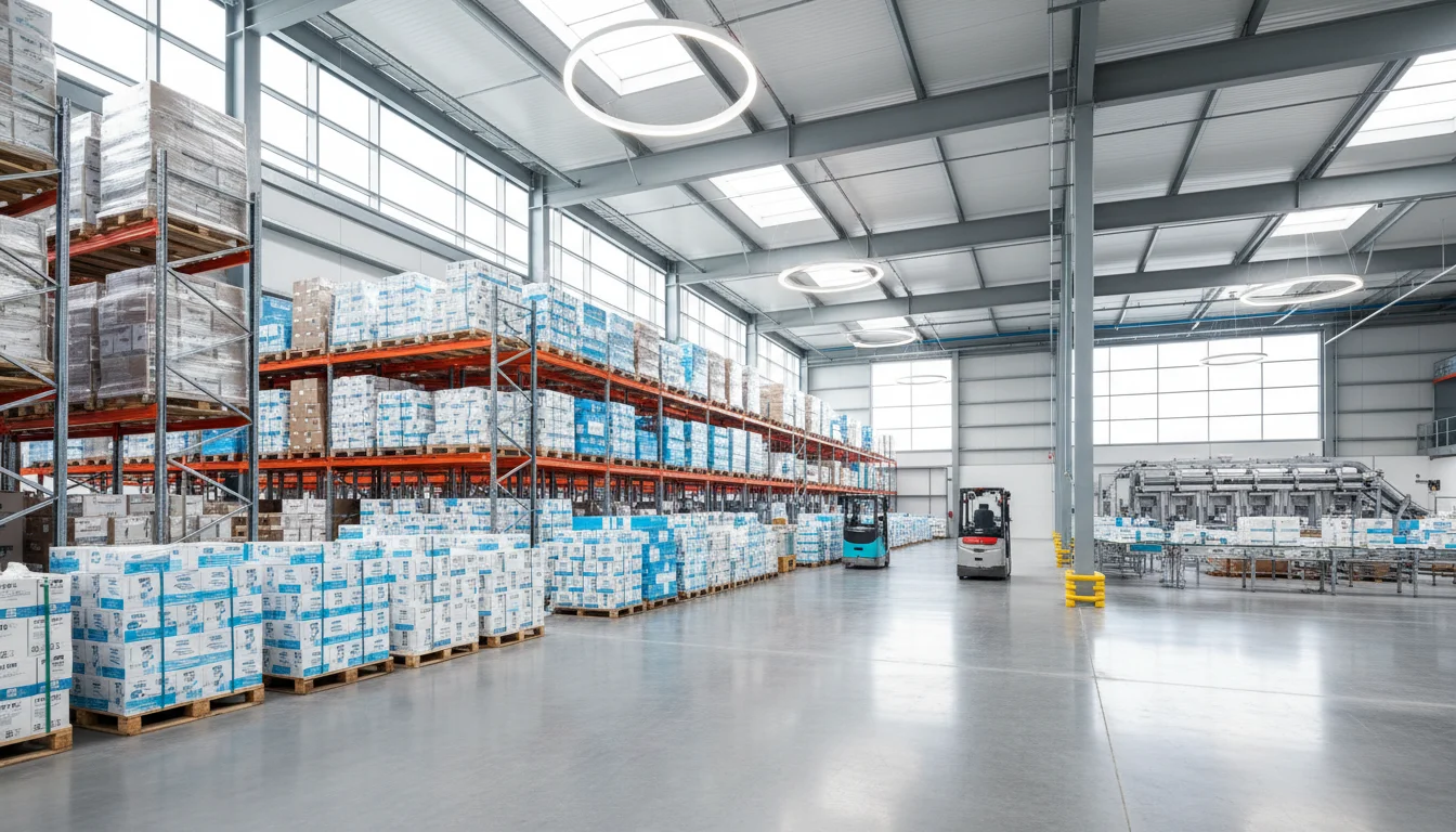 Modernes Logistiklager mit palettierter Ware